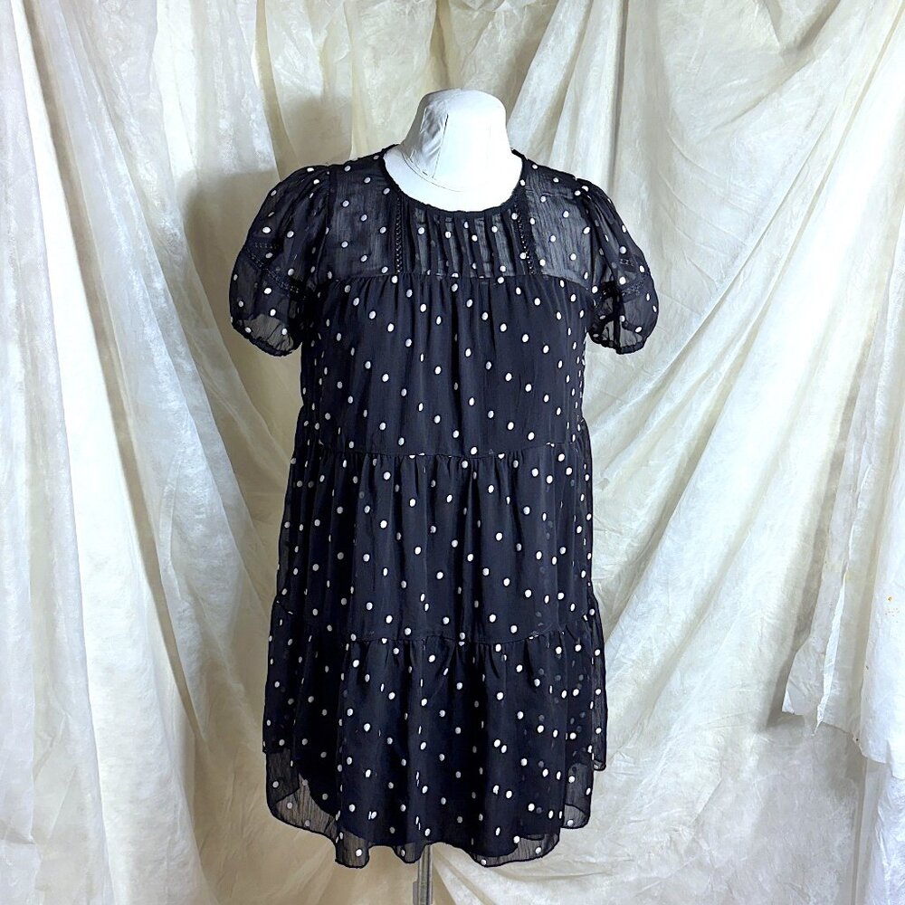 Altar'd State Black & White Polka Dot Dress, size L, sheer over solid panel